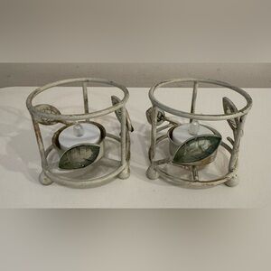 Votive Rustic/Distressed Metal Candle Holders with Leaf Design